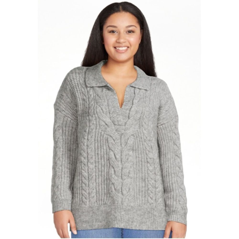 Time and Tru Chunky Polo Sweater Grey Sz XL (16-18)